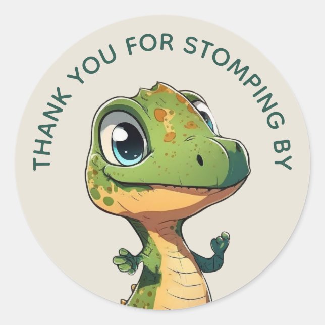 Dino dinomite party. Dinosaur birthday thank you Classic Round Sticker (Front)