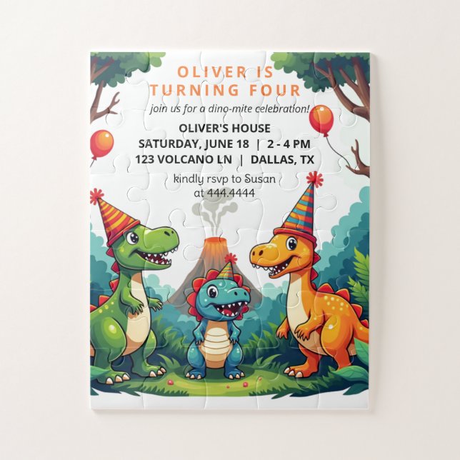 Dino Dinosaur Birthday Party Gift Invitation  Jigsaw Puzzle (Vertical)