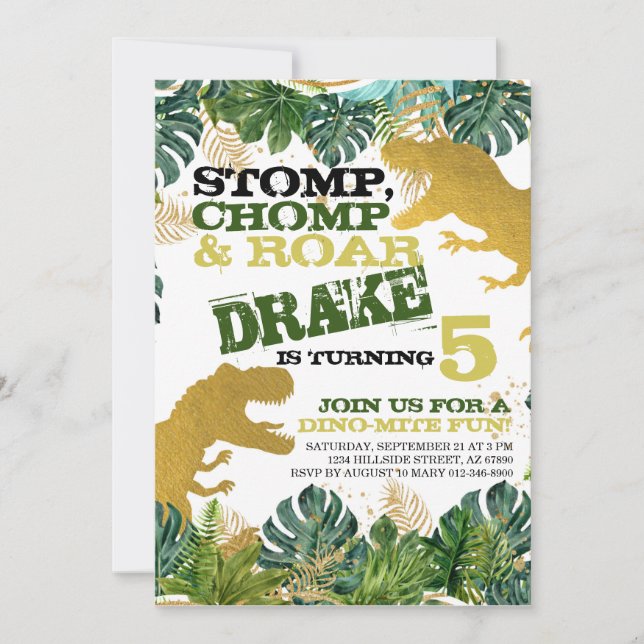 DINO DINOSAUR BIRTHDAY PARTY INVITATION FOR KIDS (Front)