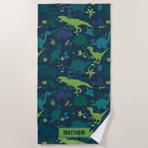 Dino Doodle Silhouettes Kids Dinosaur Beach Towel