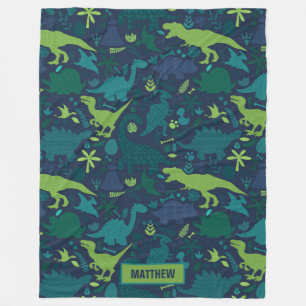 Dino Doodle Silhouettes Kids Dinosaur Fleece Blanket