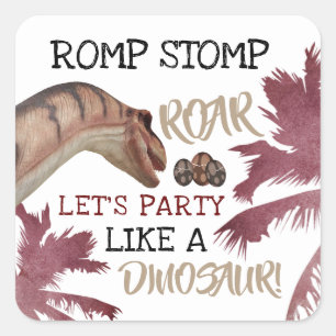 Dino Eggs, Children's Dinosaur Birthday Party Square Sticker