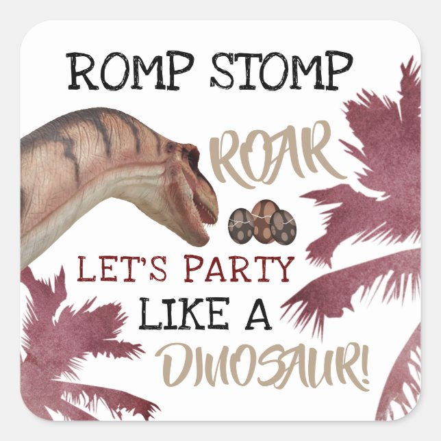 Dino Eggs, Children's Dinosaur Birthday Party Square Sticker (Front)
