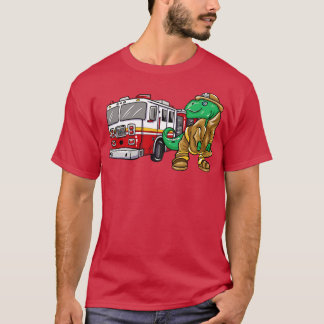 Dino Fire Truck Firefighter T-Shirt
