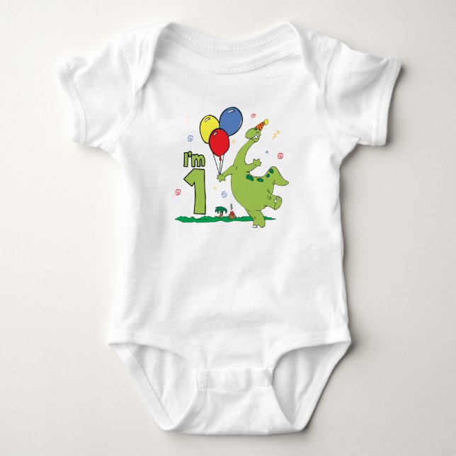 Dino First Birthday Baby Bodysuit (Front)