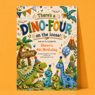 Dino-Four 4th Birthday Invitation
