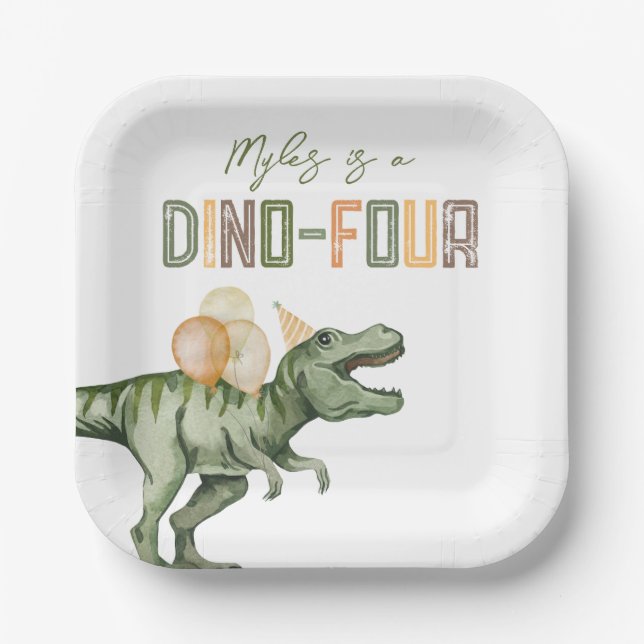 Dino Four Birthday Party Plates (Front)