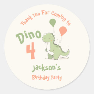 Dino Four Dinosaur 4th Birthday Party Classic Round Sticker