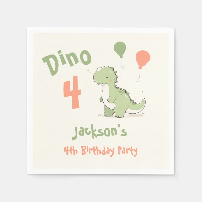 Dino Four Dinosaur 4th Birthday Party Napkin (Front)