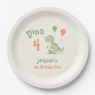 Dino Four Dinosaur 4th Birthday Party Paper Plate