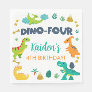 Dino Four dinosaurs boy birthday paper cups. Napkin
