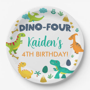 Dino Four dinosaurs boy birthday paper plates. Plate