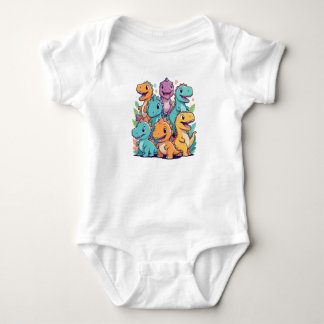 Dino Friends Smiling – Adorable and Simple Dinosau Baby Bodysuit