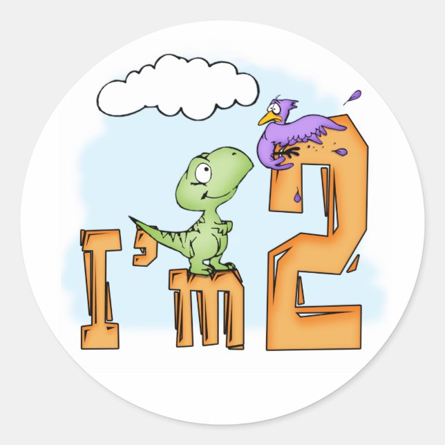 Dino Fun 2nd Birthday Classic Round Sticker (Front)
