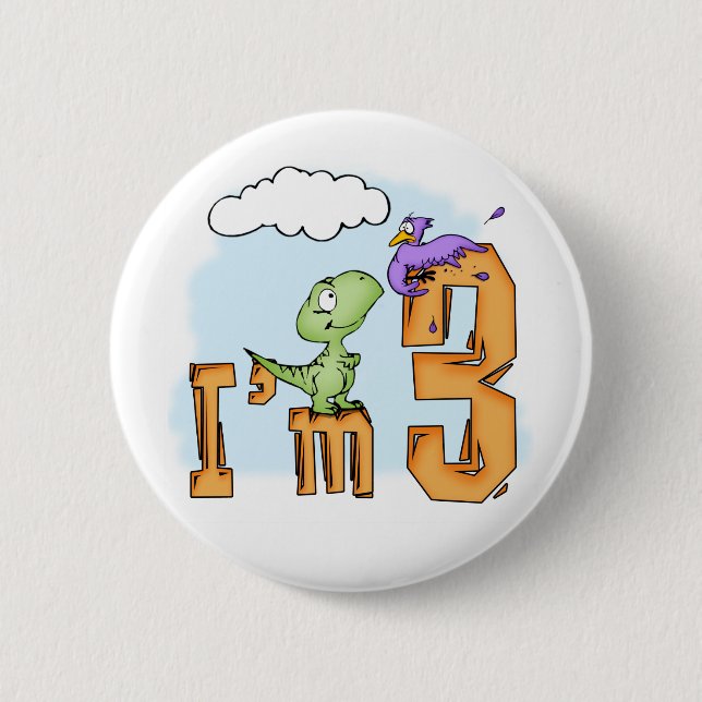 Dino Fun 3rd Birthday 6 Cm Round Badge (Front)