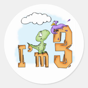 Dino Fun 3rd Birthday Classic Round Sticker