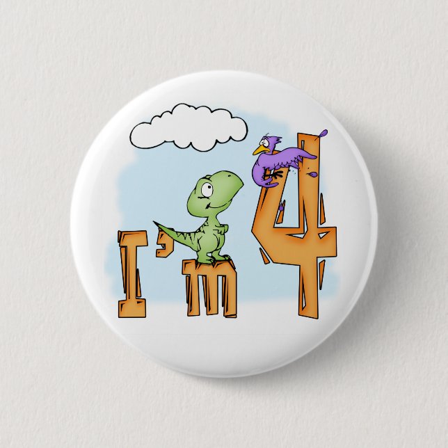 Dino Fun 4th Birthday 6 Cm Round Badge (Front)