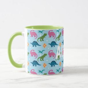 Dino Fun Kids Pink Orange Green Blue Name Mug
