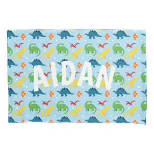 Dino Fun Red Yellow Green Blue Name Pillowcase