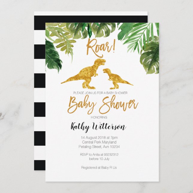 Dino Greenery oh baby baby shower invitation (Front/Back)
