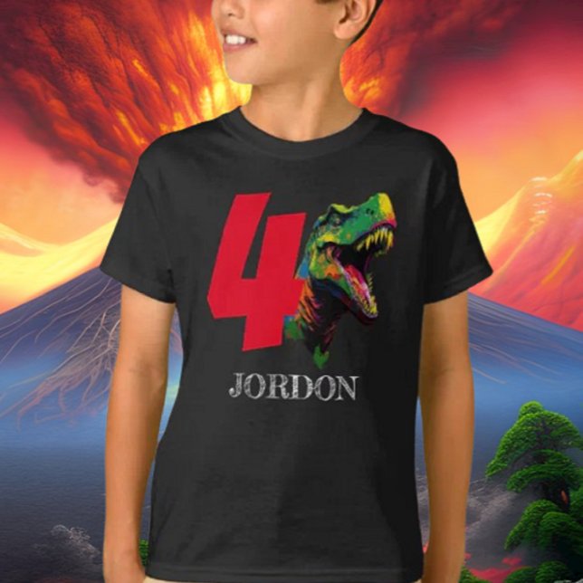 Dino Happy 4th Birthday T-Shirt ( Create a roaringly great event with our wide range of high quality Dinosaur party supplies. )