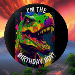Dino Happy T Rex BIRTHDAY Boy 6 Cm Round Badge