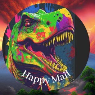 Dino Happy T- Rex Happy Mail Classic Round Sticker