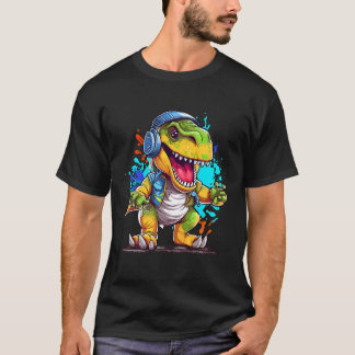 Dino Headphones Aesthetic T Rex Dinosaur Dj Music T-Shirt