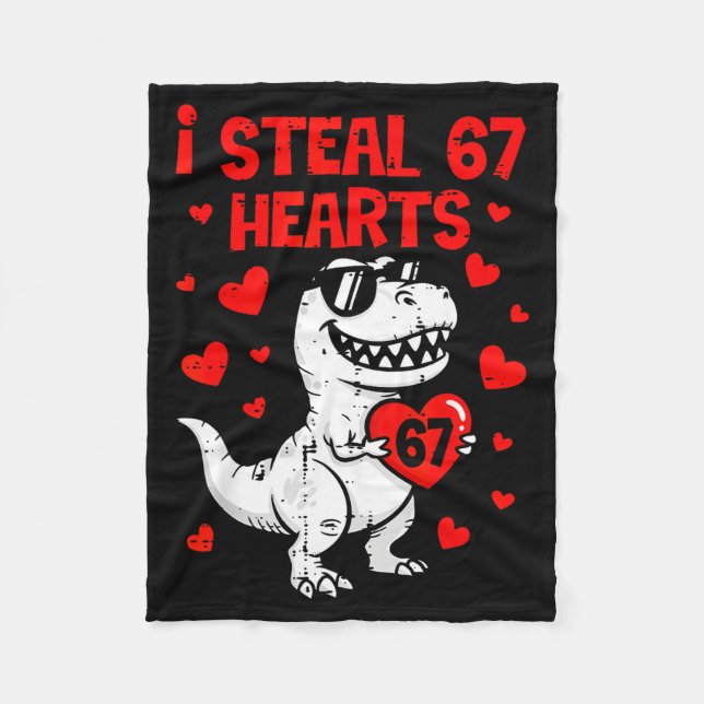 Dino Holding Heart I Steal 67 Hearts Funny Six Sev Fleece Blanket (Front)