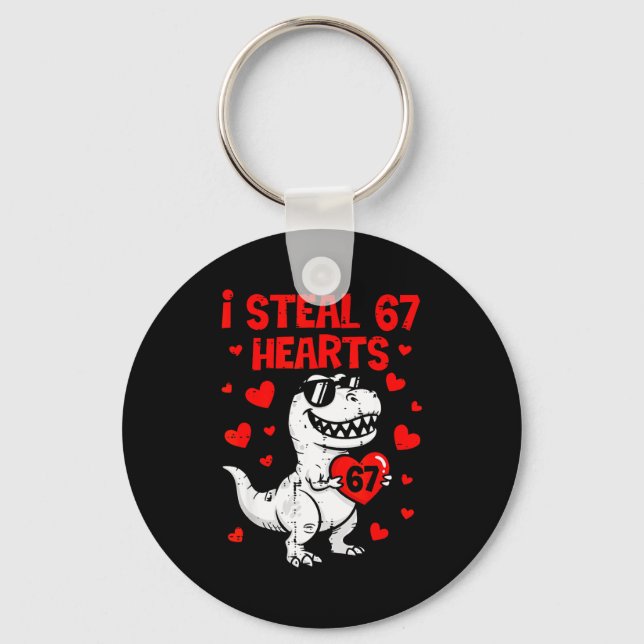 Dino Holding Heart I Steal 67 Hearts Funny Six Sev Key Ring (Front)