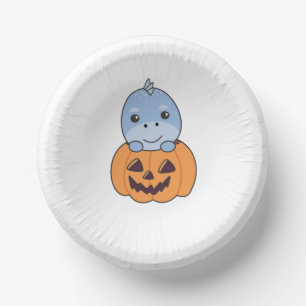 Dino In Pumpkin Sweet Dinos Happy Halloween Paper Plate