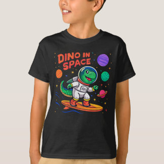 Dino in Space Surfing Planets Tee