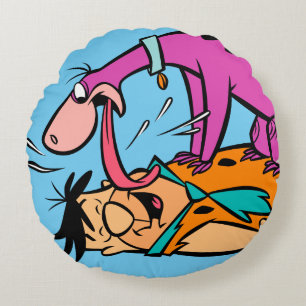 Dino Licking Fred Flintstone Round Cushion