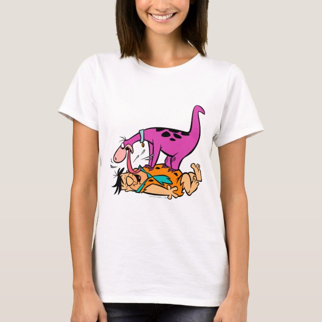 Dino Licking Fred Flintstone T-Shirt (Front)
