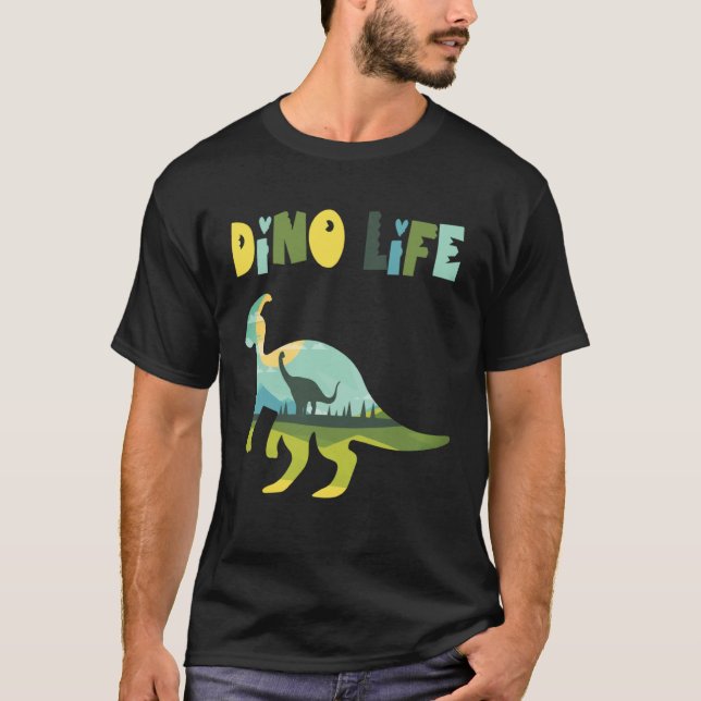 Dino life wild wilderness in the forest with dinos T-Shirt (Front)
