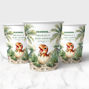 Dino Love Baby Shower Hatching Soon Paper Cups