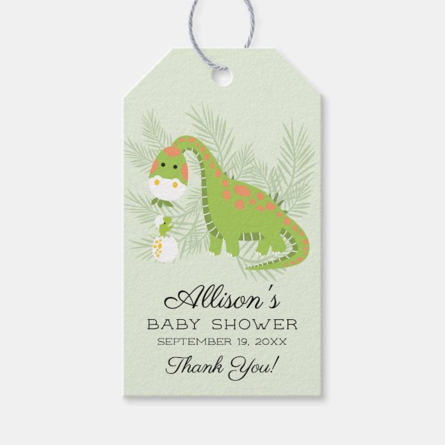 Dino Love Boys Baby Shower Gift Tag (Front)