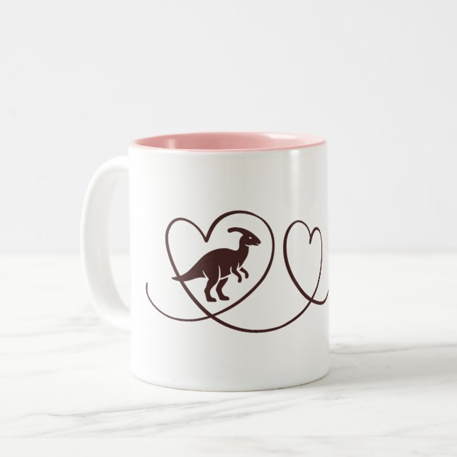 Dino Love - Heartlines Parasaurolophus Two-Tone Coffee Mug (Front Left)