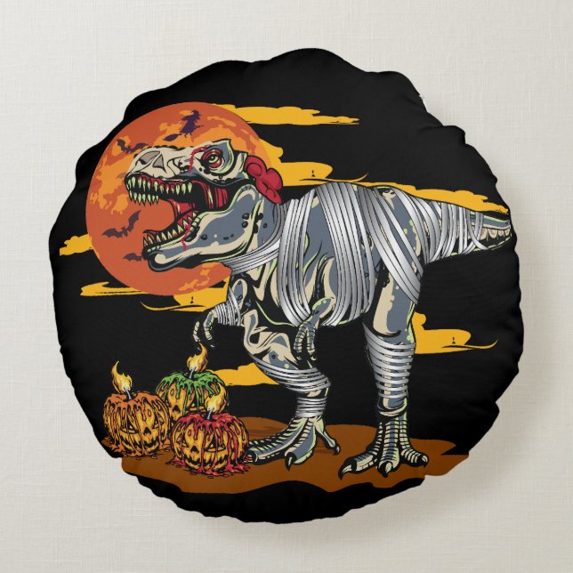 Dino-Mash: Spooky Pumpkinosaur  Round Cushion (Back)