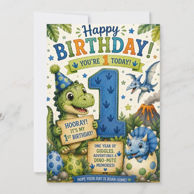 Dino-Mite 1st Birthday  Card (Front)