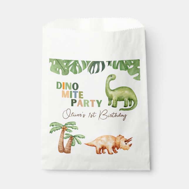 Dino-mite 1st birthday  favour bags (Front)