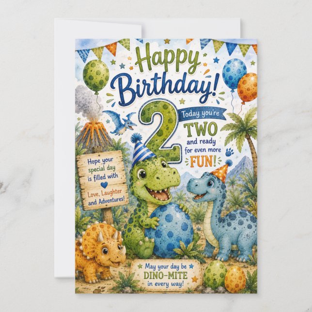 Dino-Mite 2nd Birthday Card (Front)