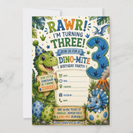 Dino-Mite 3rd Birthday Invitation