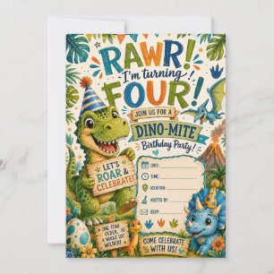 Dino-Mite 4th Birthday Invitation