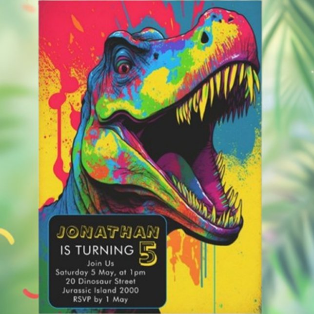 Dino-Mite 5th Birthday  Invitation (Celebrate your little one's 5th birthday with a roaring good time!)