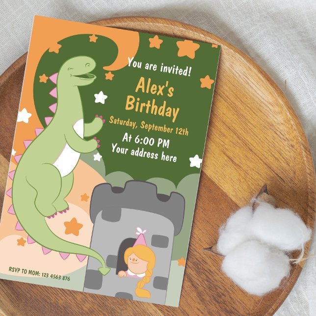 Dino-mite Birthday Bash! Hand-Drawn Dinosaur Invit Invitation (Dino-mite Birthday Bash Hand-Drawn Dinosaur Invitation)