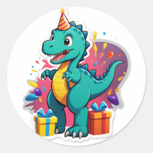 "Dino-Mite Birthday Bash!" (Kids Classic Round Sticker