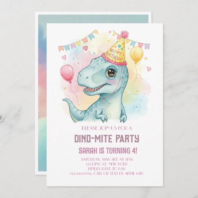 DINO-MITE BIRTHDAY INVITATION (Front/Back)