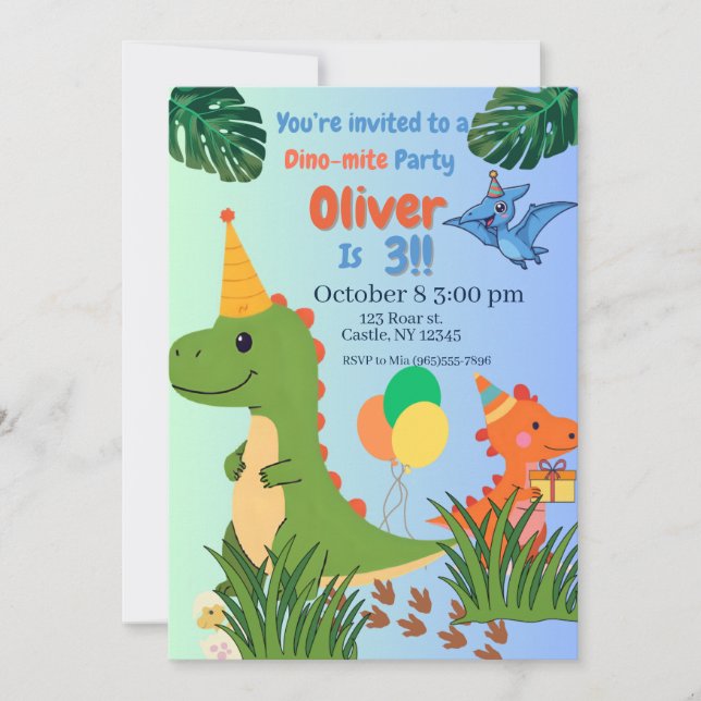Dino-mite Birthday Party- Dinosaurs Birthday Invitation (Front)