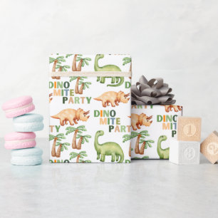 Dino-mite birthday party wrapping paper